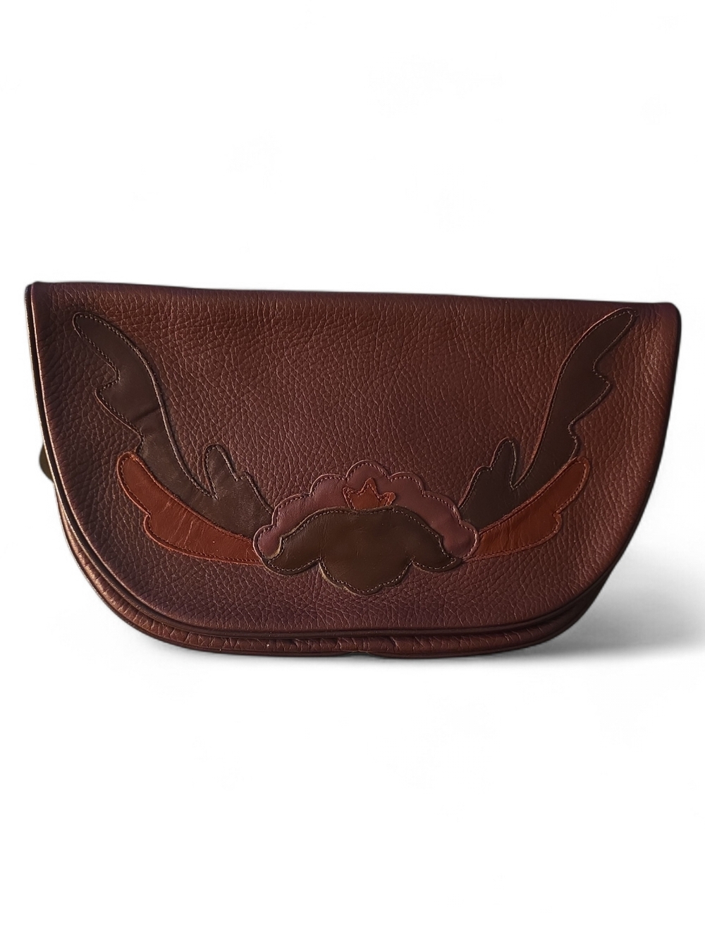 Brown Leather Appliqué Clutch Wristlet